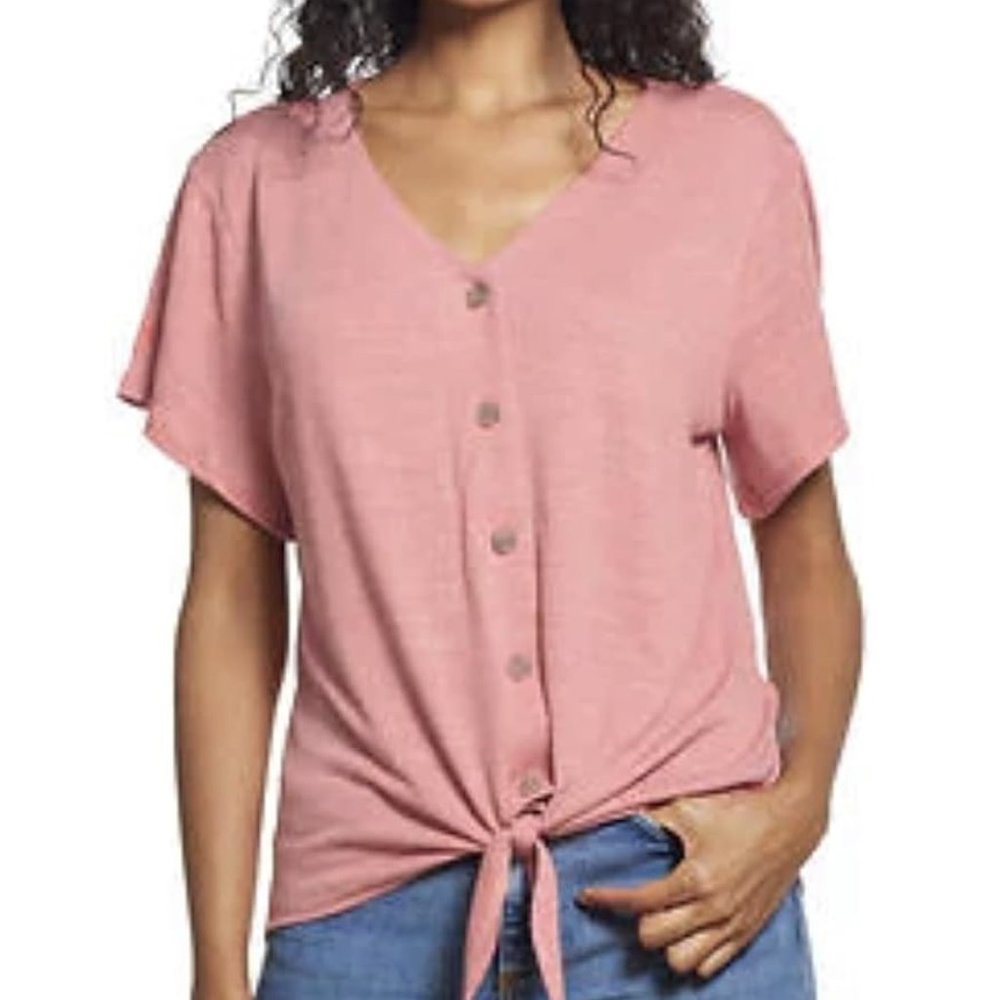 NWT Weatherproof Vintage Women Tie Front Rose Heather Blouse Sz XL $60 FLC164